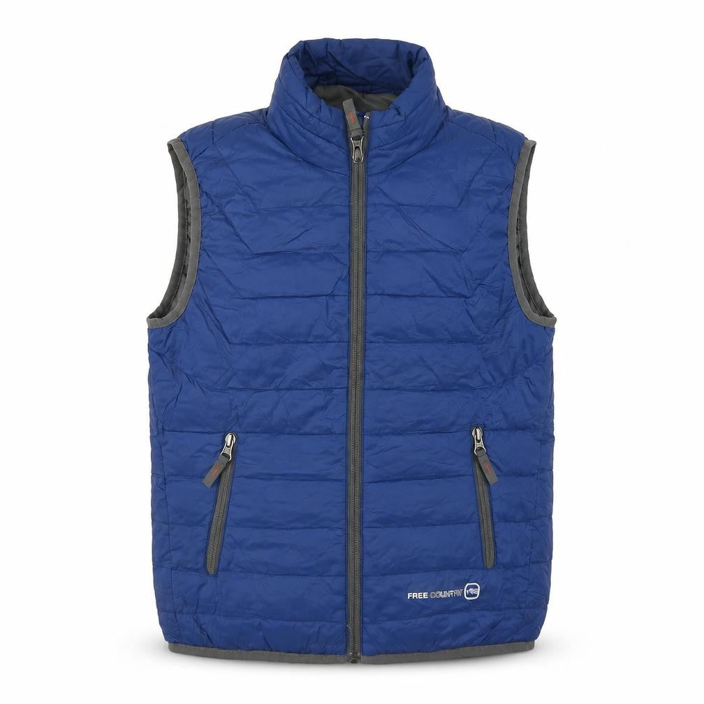 Front view of Free Country boys’ blue bodywarmer jacket, size 10