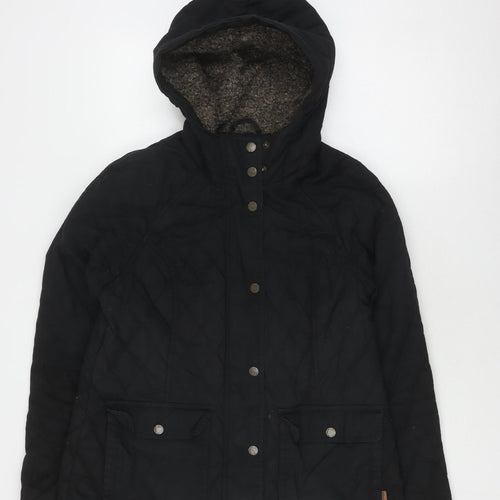 FatFace Women's Black Quilted Cotton Hooded Jacket Size 12