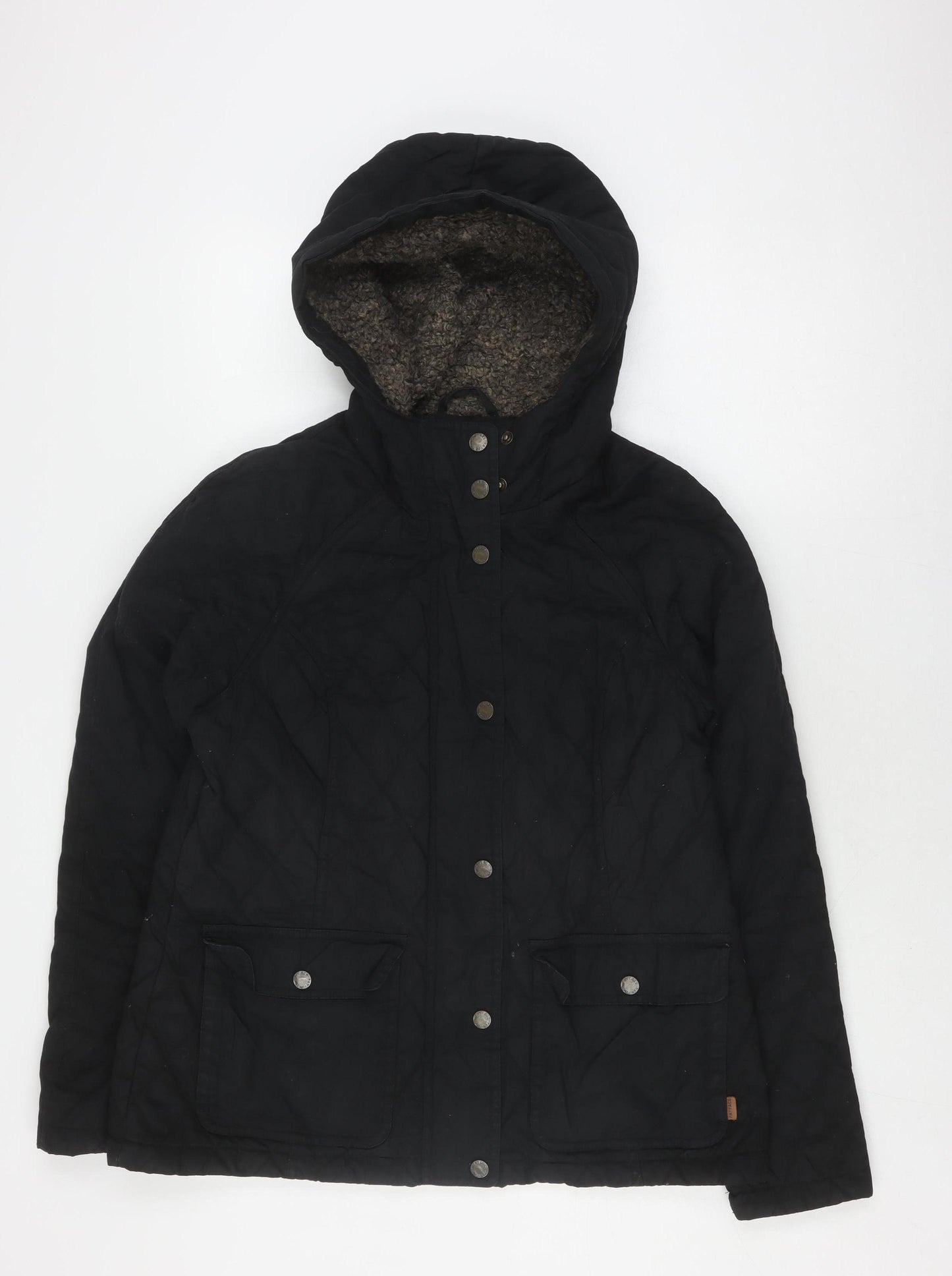 FatFace Women's Black Quilted Cotton Hooded Jacket Size 12