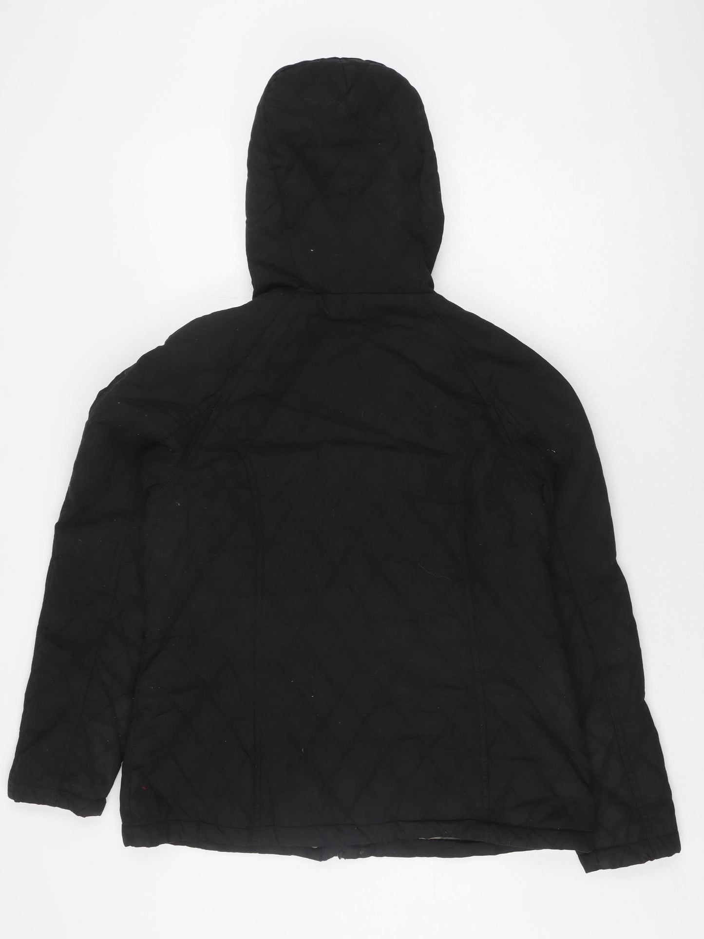 FatFace Women's Black Quilted Cotton Hooded Jacket Size 12