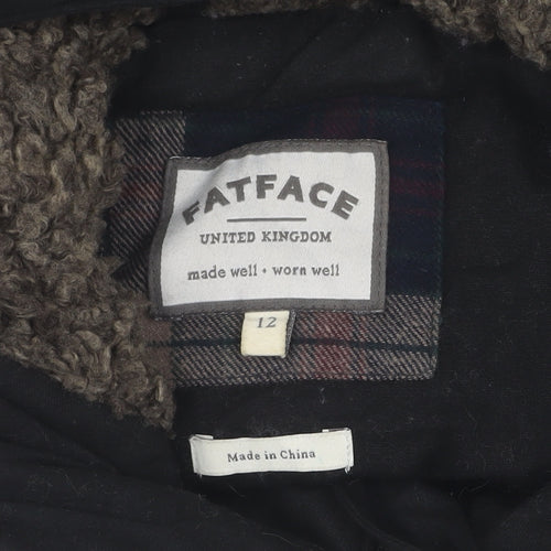 FatFace Women's Black Quilted Cotton Hooded Jacket Size 12