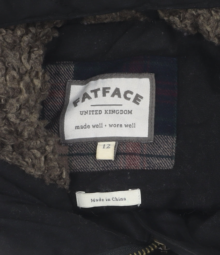 FatFace Women's Black Quilted Cotton Hooded Jacket Size 12