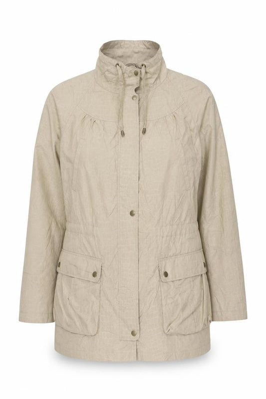 Front view of Lakeland Women's Beige Anorak Jacket with Snap Closure