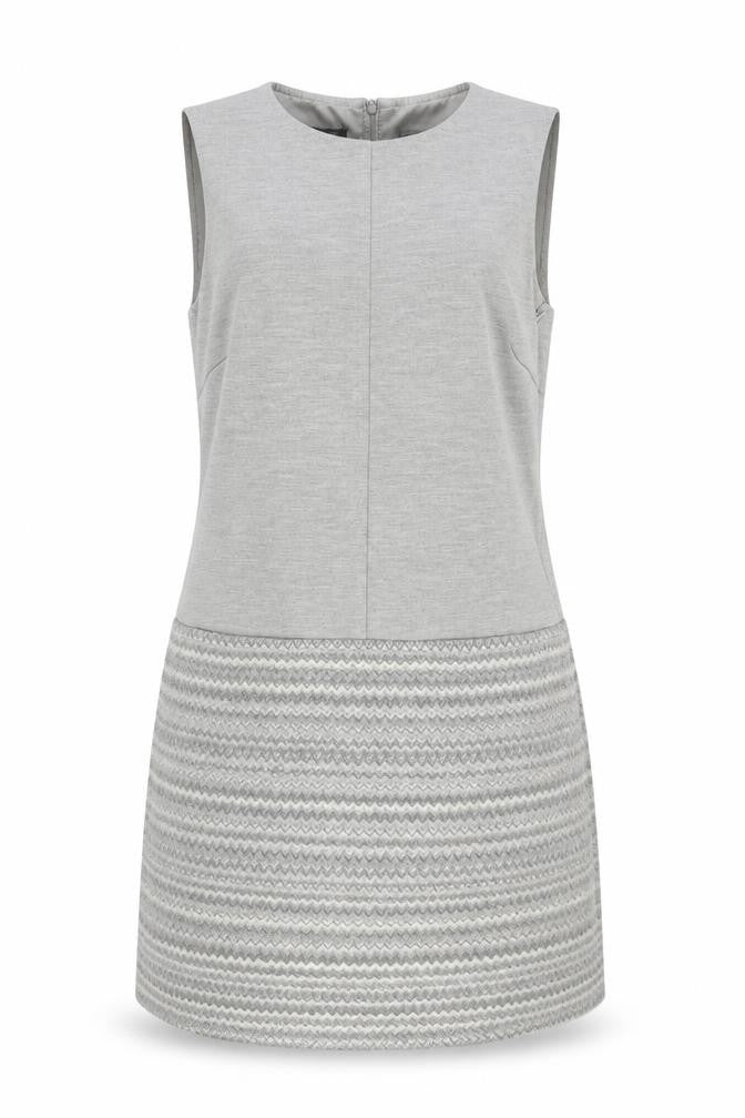 Front view of Laura Ashley Women's Grey Shift Dress, size 10, - Classic Style
