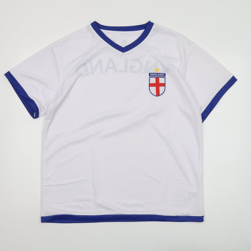 Men's XL White England Sports T-Shirt, Breathable Logo, V-Neck