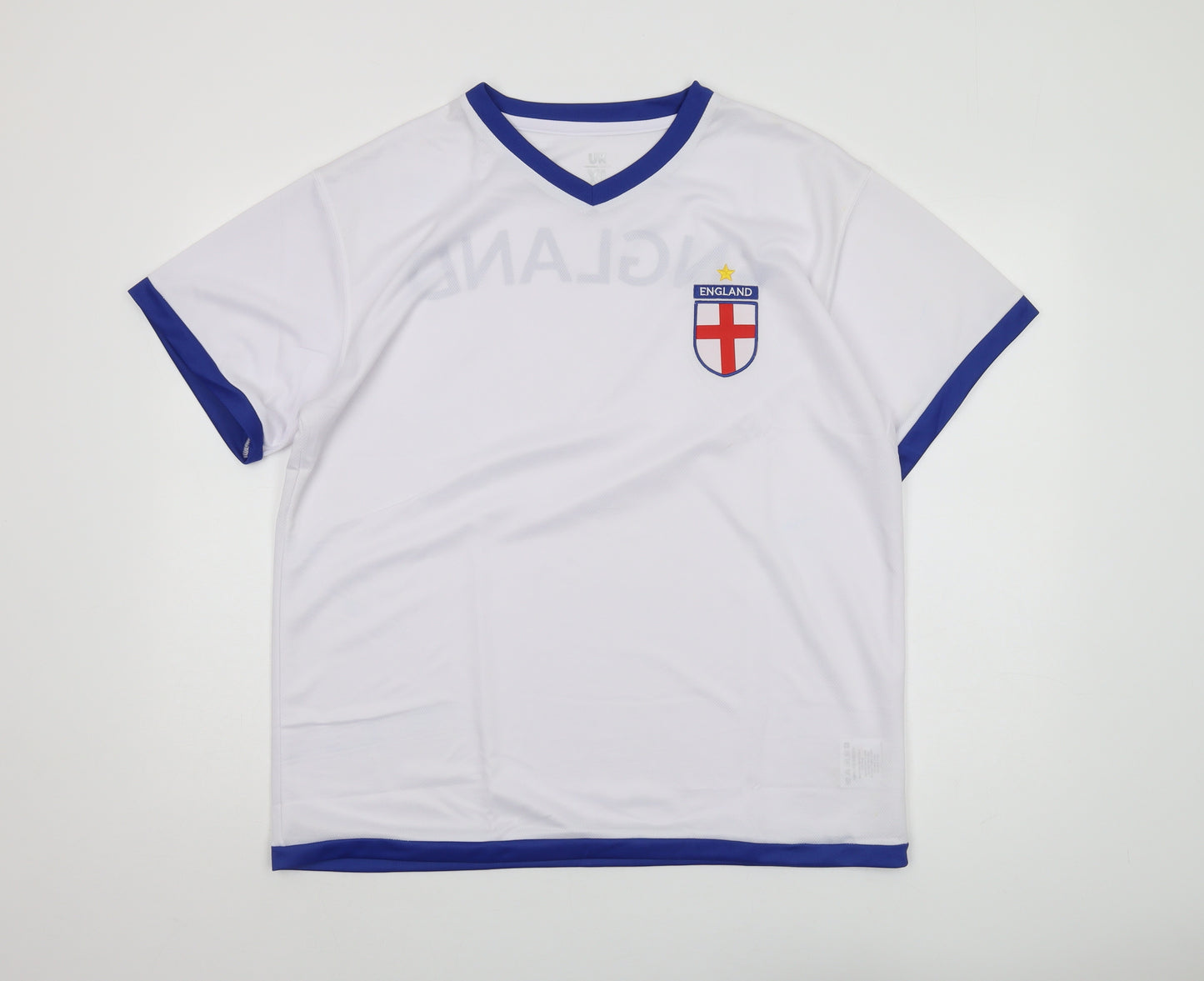 Men's XL White England Sports T-Shirt, Breathable Logo, V-Neck