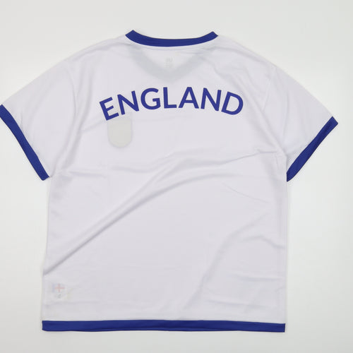 Men's XL White England Sports T-Shirt, Breathable Logo, V-Neck