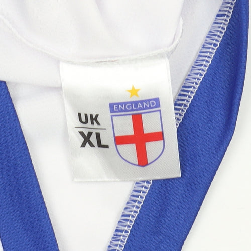 Men's XL White England Sports T-Shirt, Breathable Logo, V-Neck