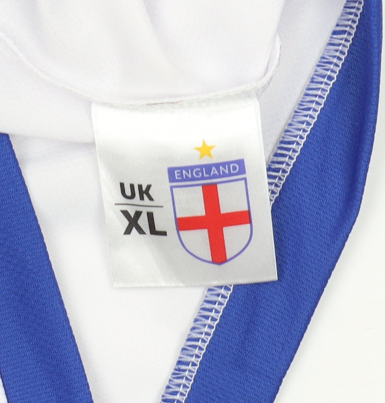 Men's XL White England Sports T-Shirt, Breathable Logo, V-Neck