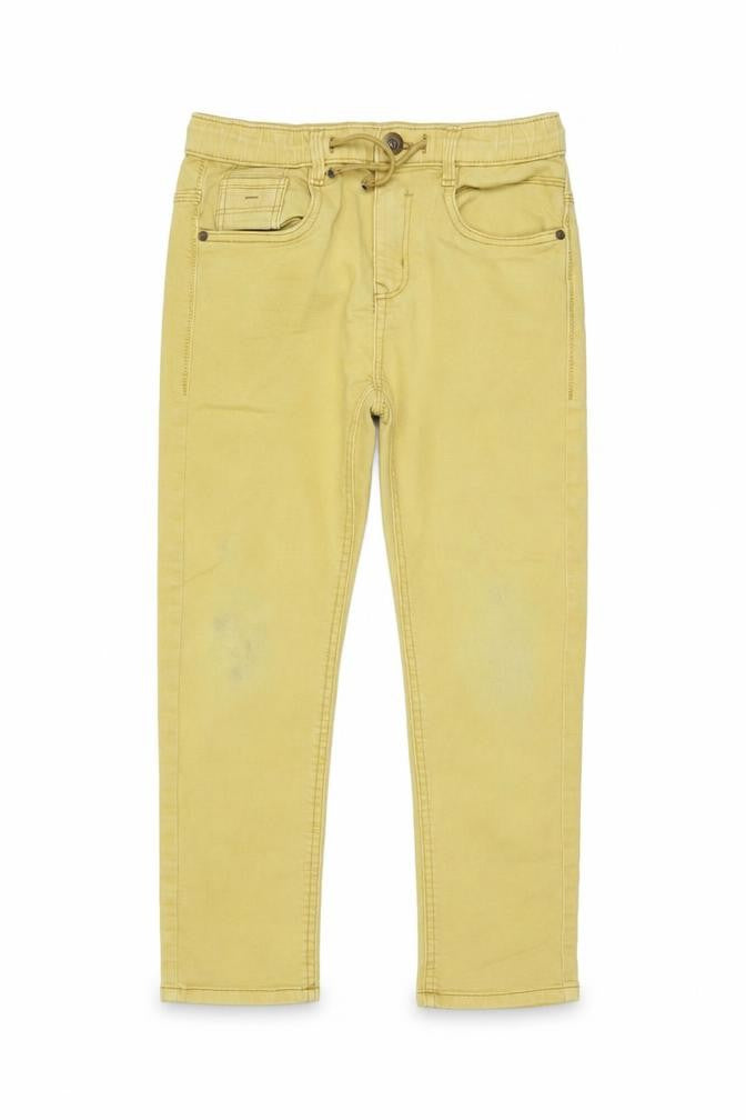 Front view of Zara boys’ beige drawstring jeans, 7 years, elastic waist