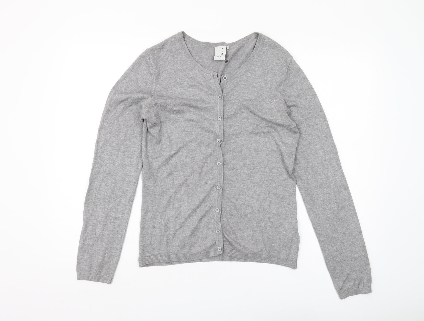 ICHI Women's Grey Cardigan M Long Sleeve Knit