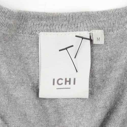 ICHI Women's Grey Cardigan M Long Sleeve Knit