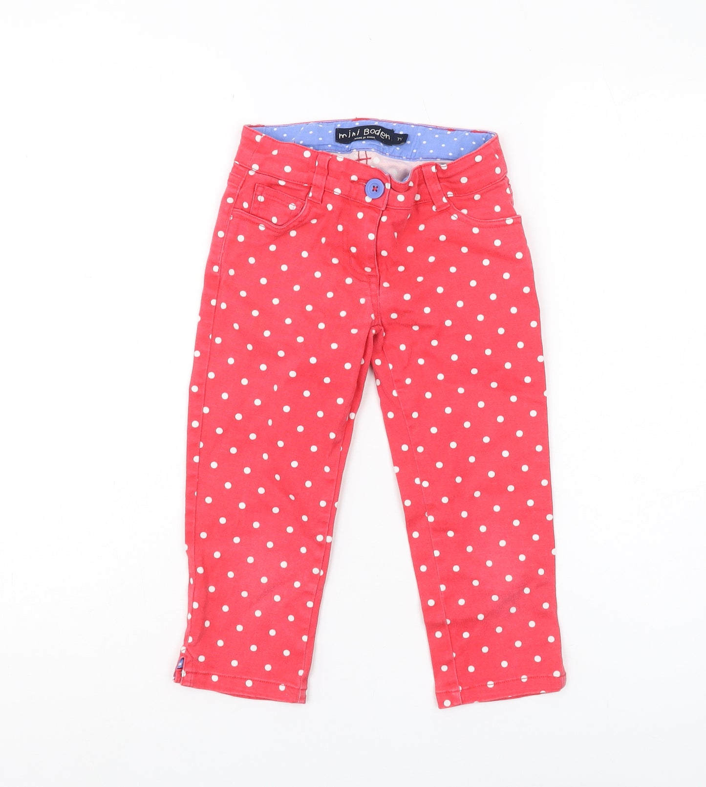 Mini Boden Girls Red Polka Dot Skinny Jeans 7 Years