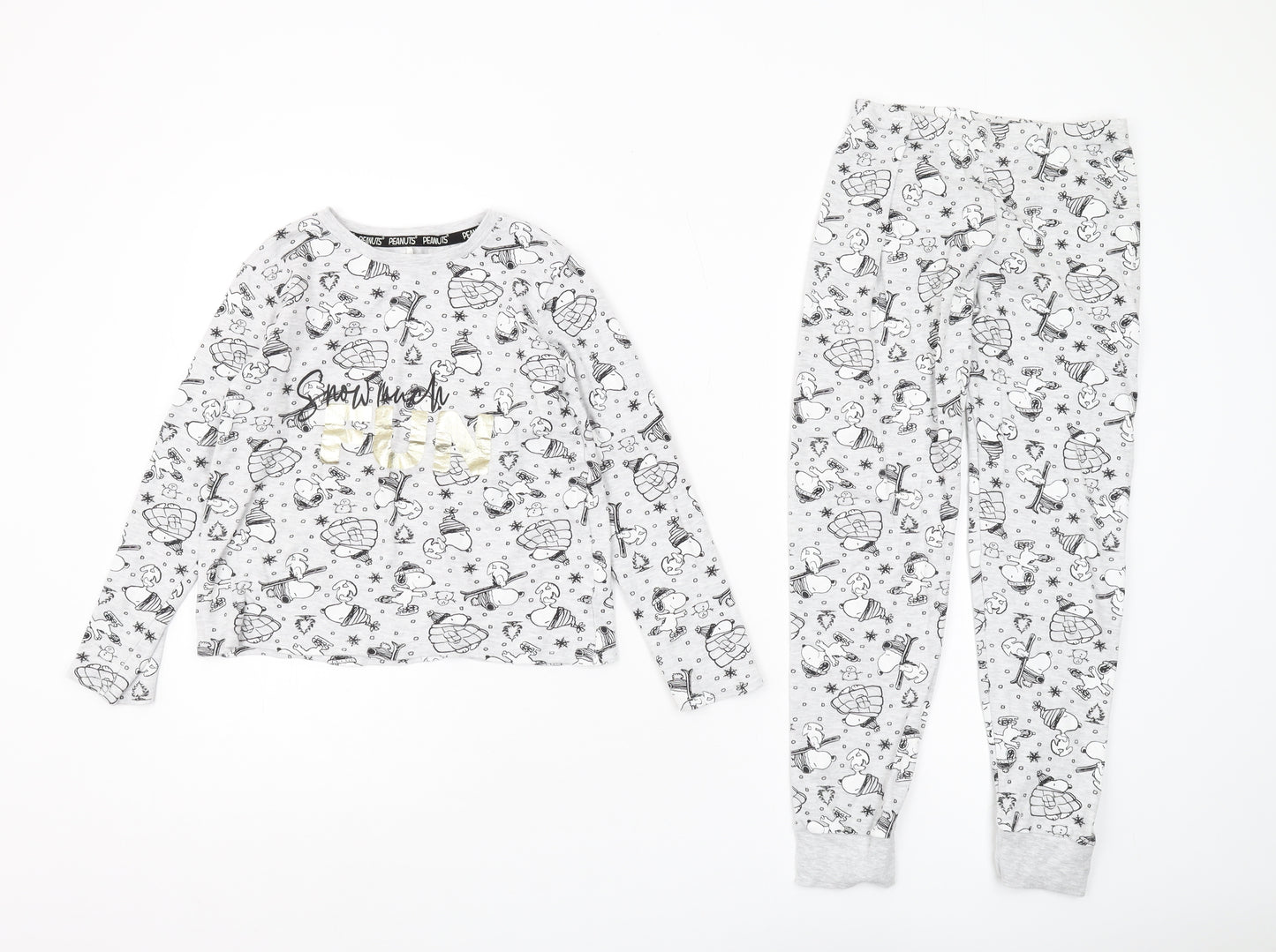 George Girls Peanuts Pyjama Set Grey 9-10Y Graphic Print