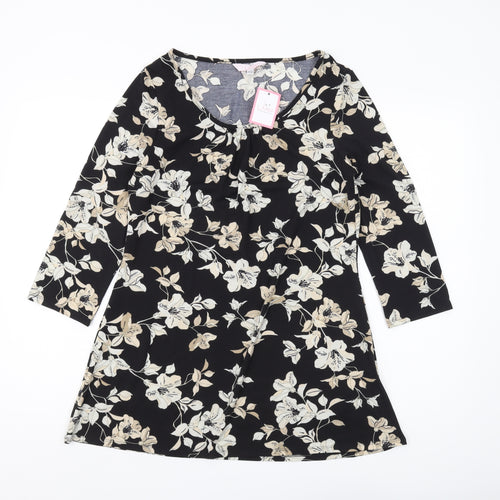 Julipa Women's Black Floral Tunic Blouse Size 10