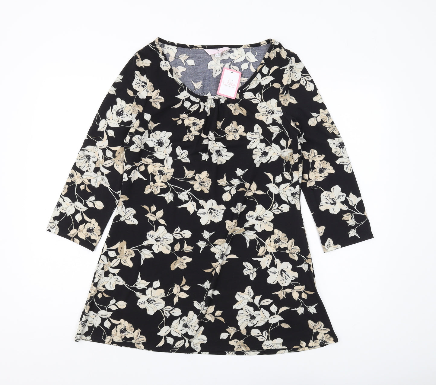 Julipa Women's Black Floral Tunic Blouse Size 10