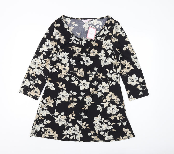Julipa Women's Black Floral Tunic Blouse Size 10