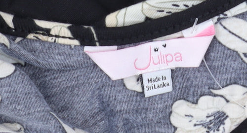 Julipa Women's Black Floral Tunic Blouse Size 10