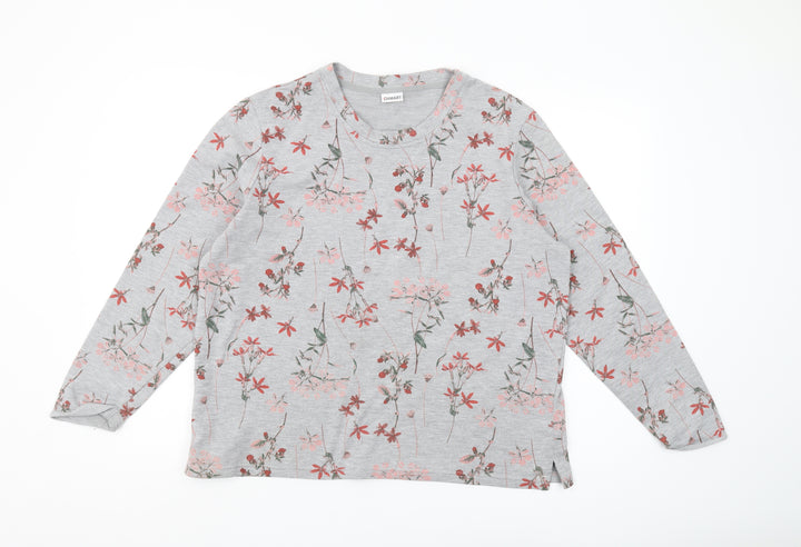 Damart Women's Grey Floral Long Sleeve Jersey Top L