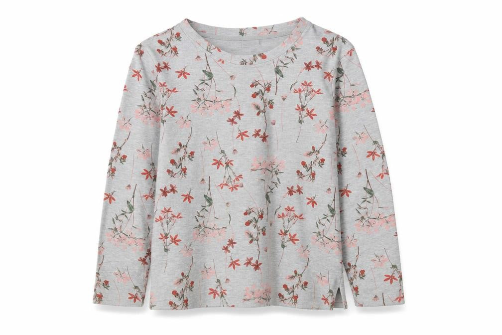 Damart Women's Grey Floral Long Sleeve Jersey Top L