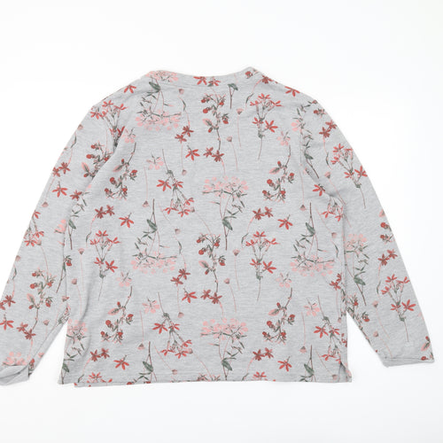 Damart Women's Grey Floral Long Sleeve Jersey Top L