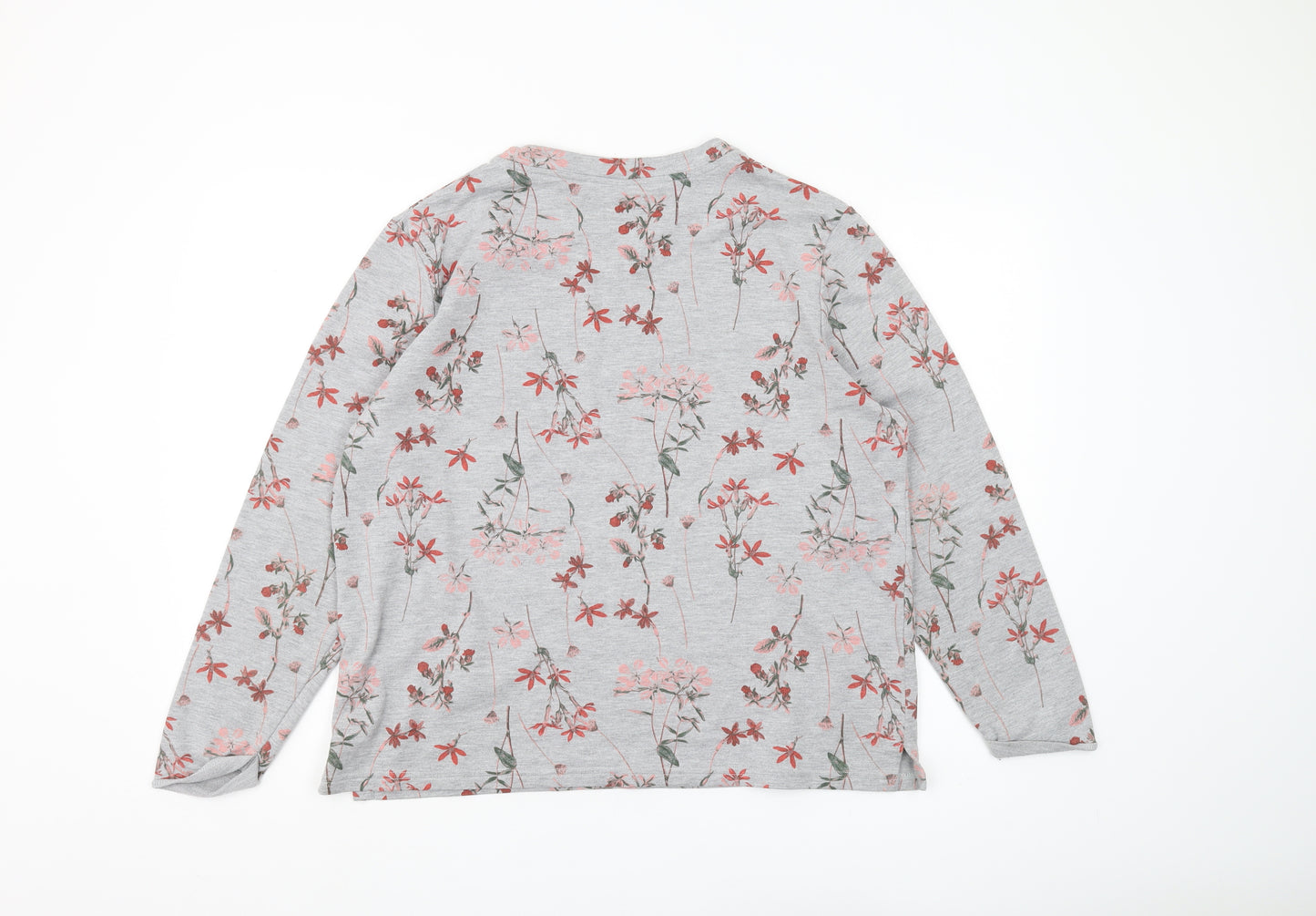 Damart Women's Grey Floral Long Sleeve Jersey Top L