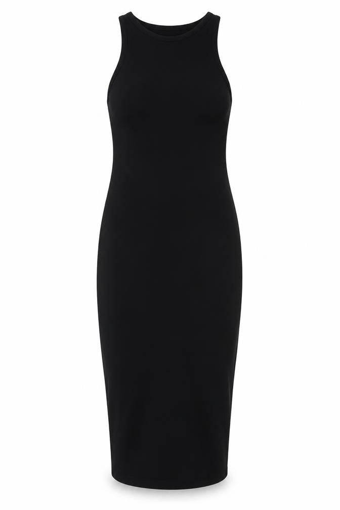 Front view of Mango Women's Black Bodycon Midi Dress, size S
