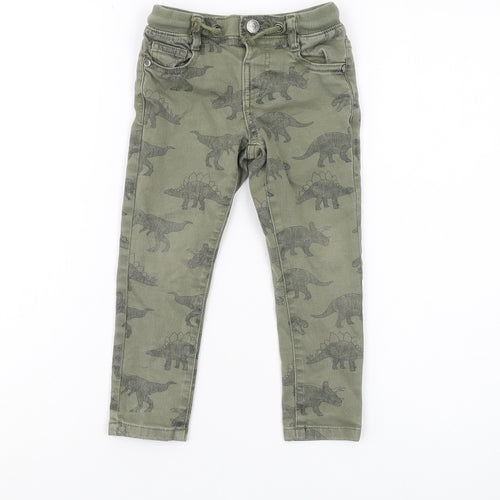 Marks and Spencer Boys Green Dinosaur Print Skinny Jeans, 4Y