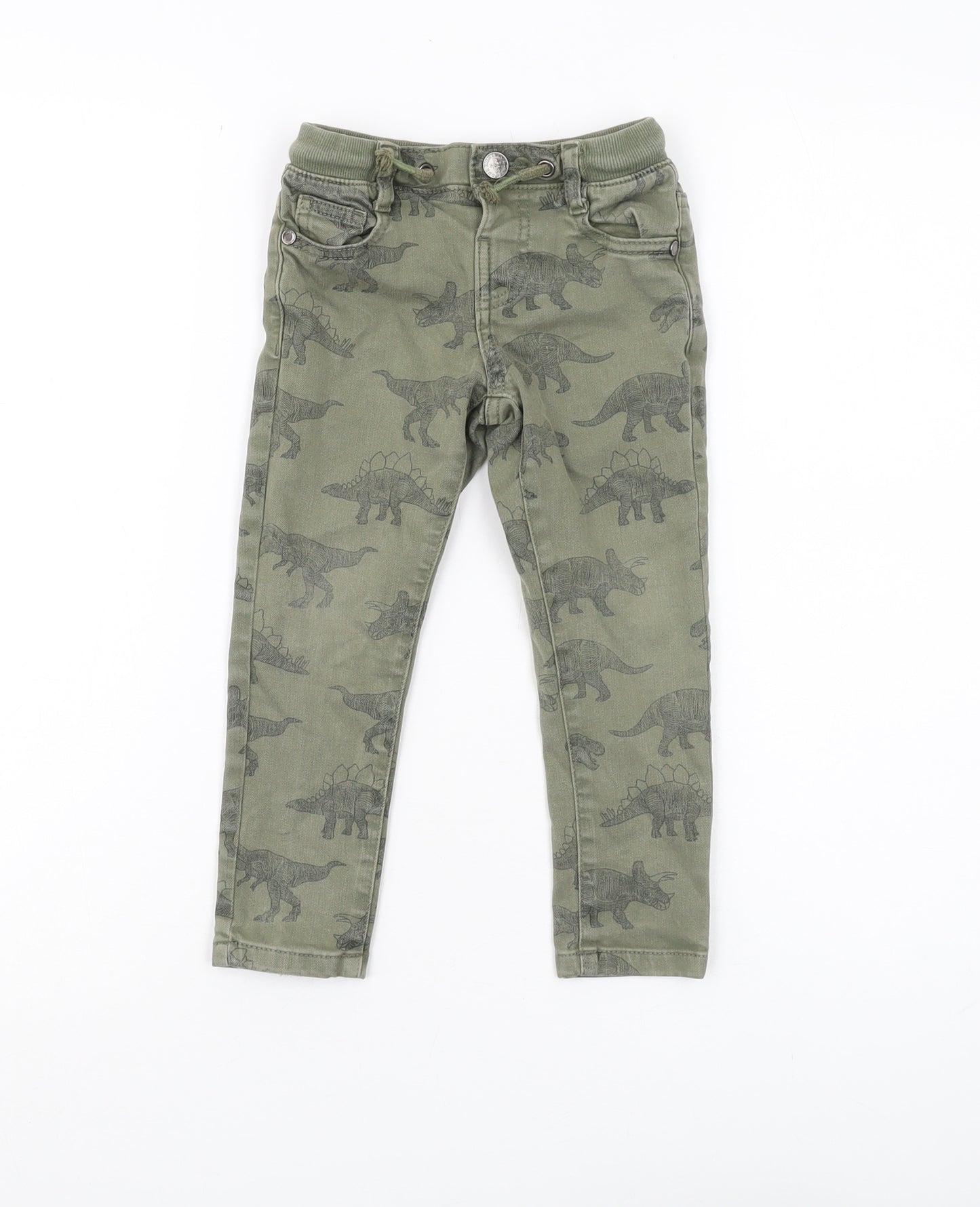 Marks and Spencer Boys Green Dinosaur Print Skinny Jeans, 4Y