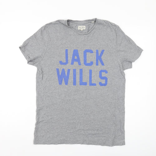 Jack Wills Men's Grey S Logo T-Shirt, Cotton, Casual