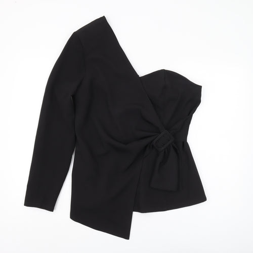 Boohoo Women's Black Blouse - Size 16, Off Shoulder Elegance
