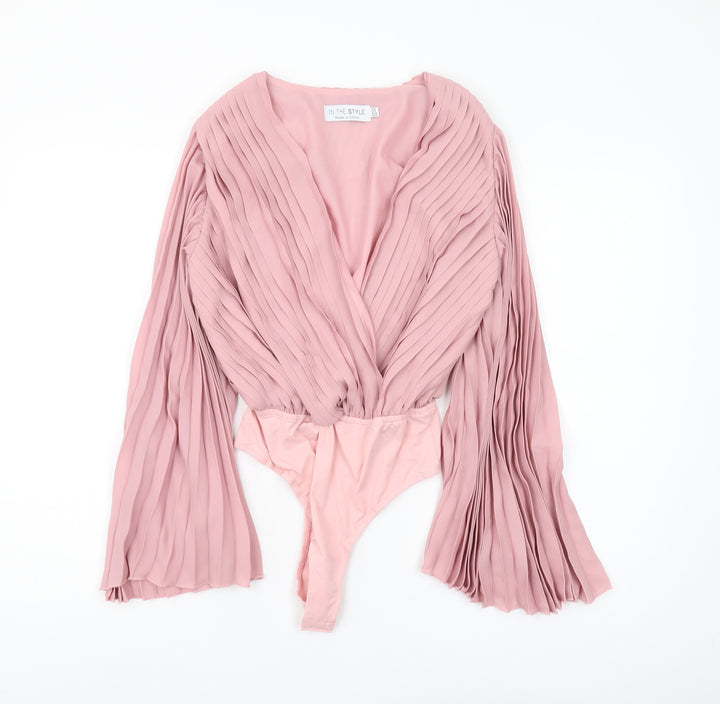 In The Style Women's Pink Pleated Bodysuit
