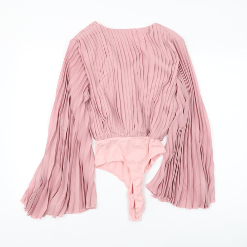 In The Style Women's Pink Pleated Bodysuit