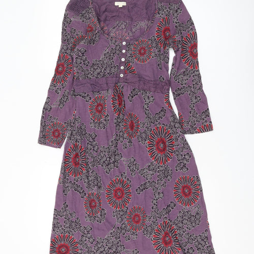 White Stuff Women's Purple Floral A-Line Dress Size 14
