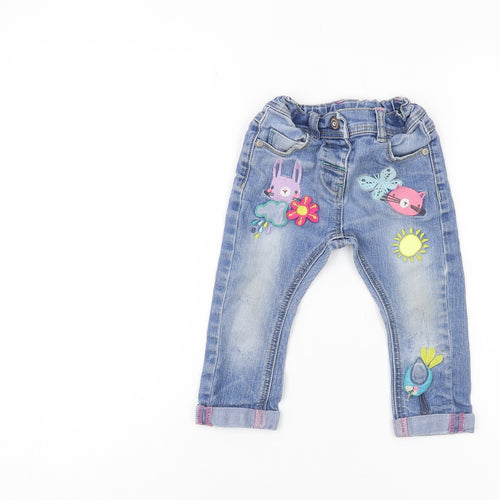 Next Girls Blue Denim Jeans, 12-18 Months, Fun Animal Patches