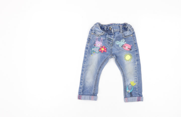 Next Girls Blue Denim Jeans, 12-18 Months, Fun Animal Patches