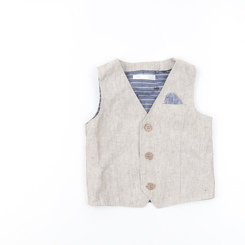 Next Unisex Baby Beige Waistcoat 12-18 Months Linen Formal