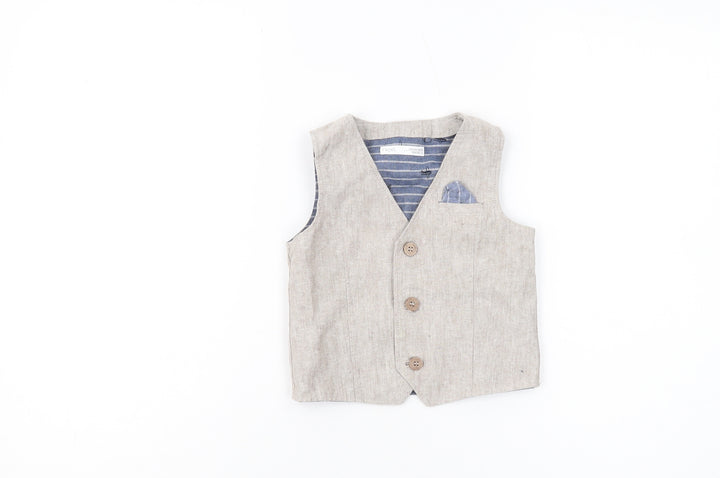 Next Unisex Baby Beige Waistcoat 12-18 Months Linen Formal