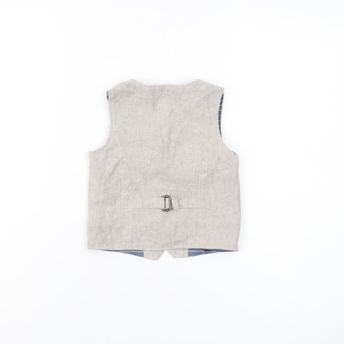 Next Unisex Baby Beige Waistcoat 12-18 Months Linen Formal