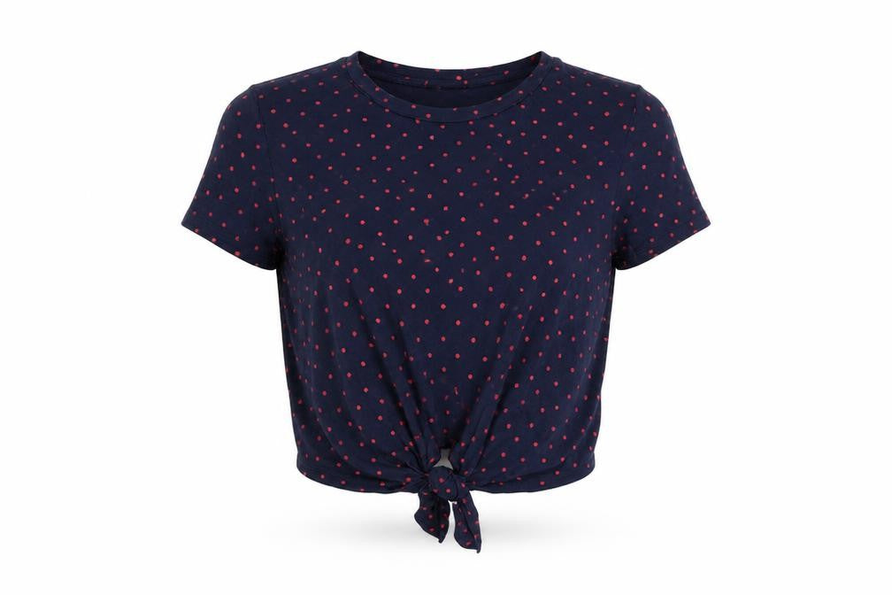 Front view of Monki Women's Blue Polka Dot T-Shirt XS
