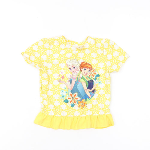 Disney Frozen Girls Yellow Rash Guard 5-6 Years Floral
