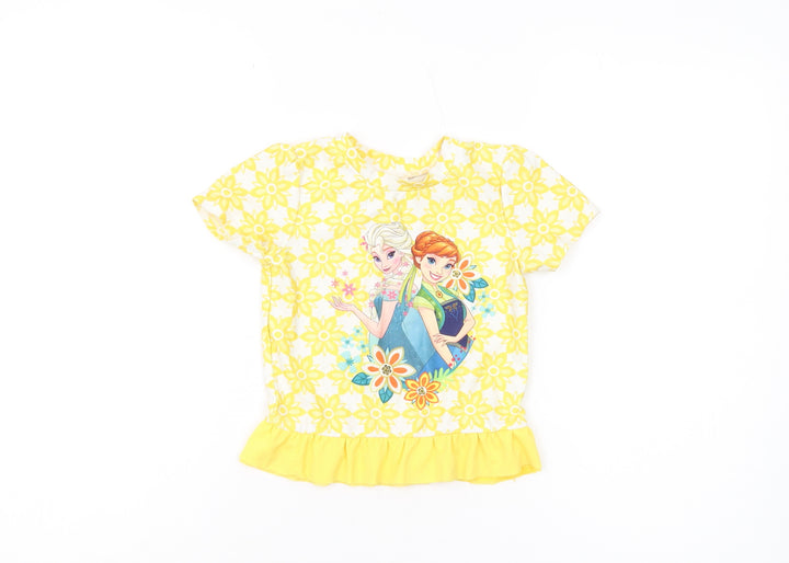 Disney Frozen Girls Yellow Rash Guard 5-6 Years Floral