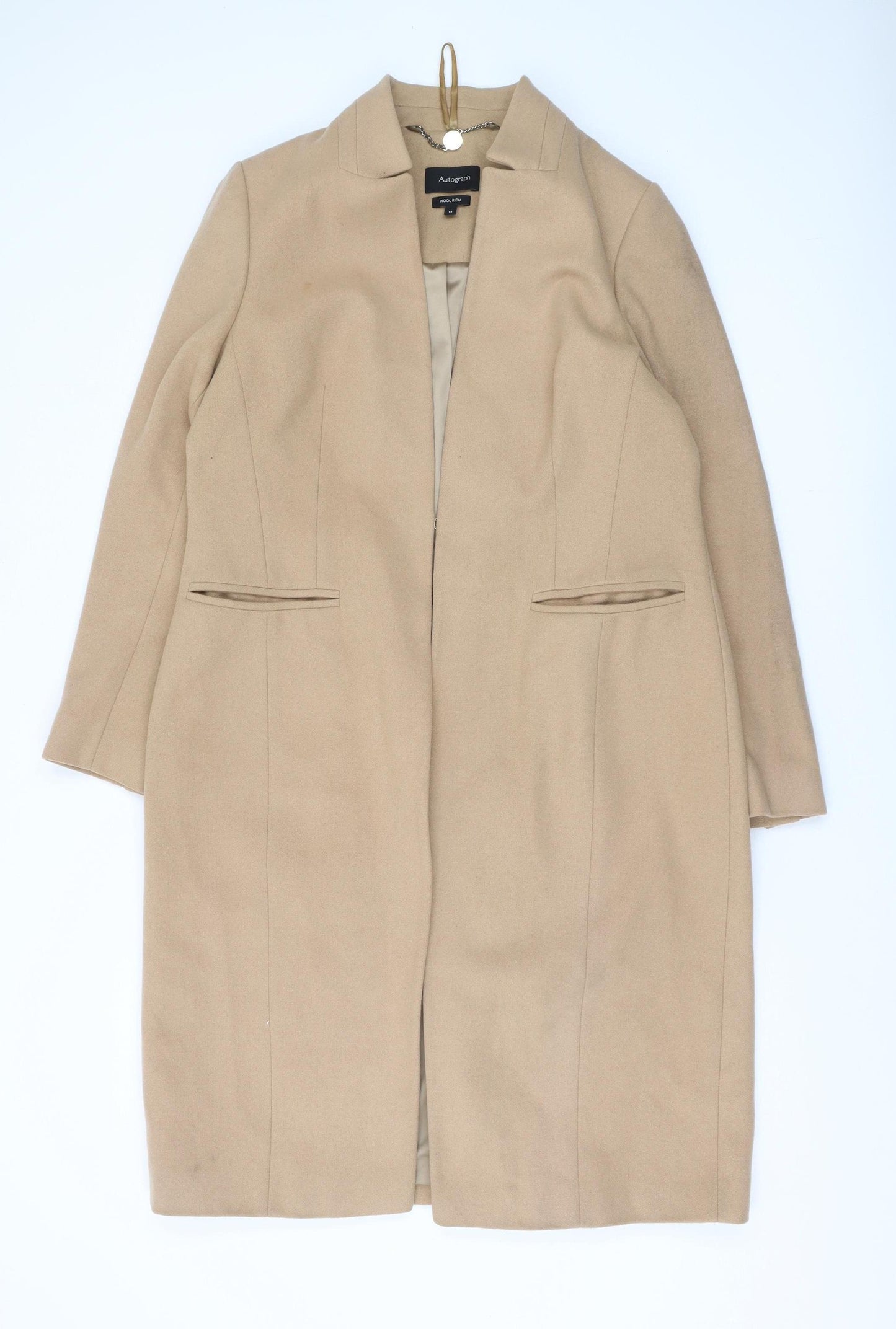 Marks & Spencer Women's Beige Wool Overcoat Size 14