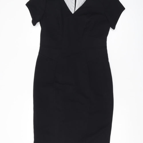 M&S Women's Black V-Neck Sheath Dress, Size 10