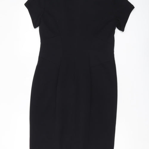 M&S Women's Black V-Neck Sheath Dress, Size 10
