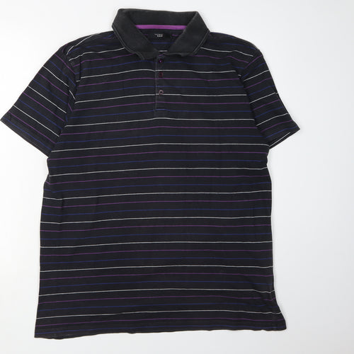 Thomas Nash Men's Black Striped Polo, Size L