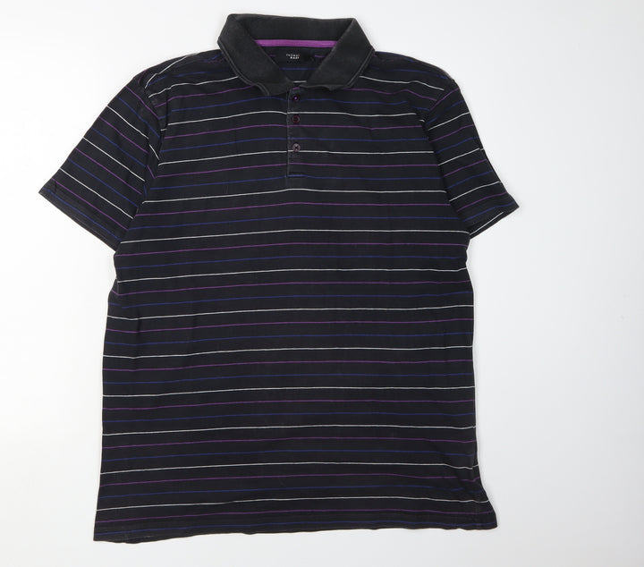 Thomas Nash Men's Black Striped Polo, Size L