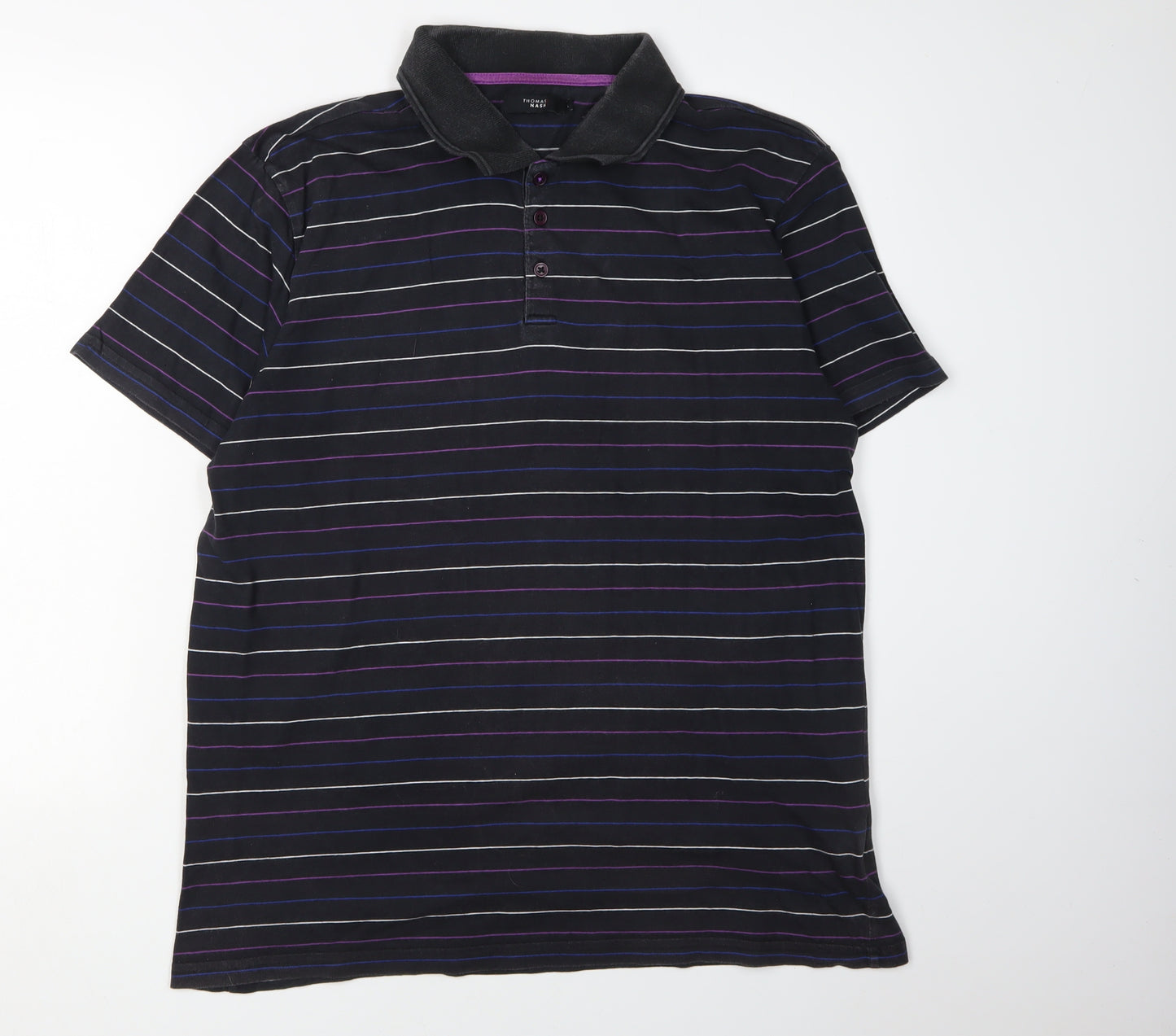Thomas Nash Men's Black Striped Polo, Size L