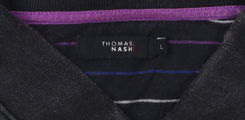 Thomas Nash Men's Black Striped Polo, Size L