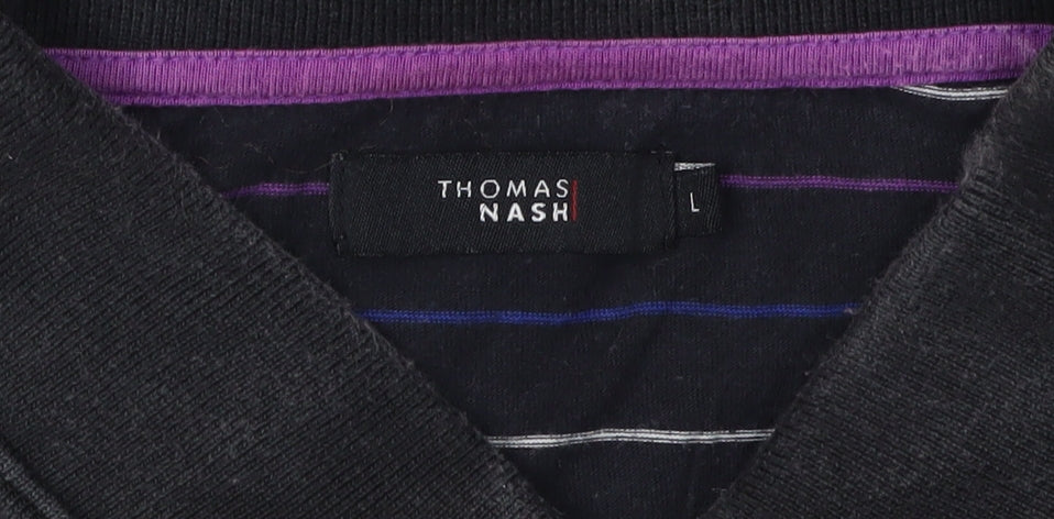 Thomas Nash Men's Black Striped Polo, Size L